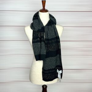 NWOT Eric Bompard Cashmere Long Scarf Knit Black and Silver 74x10”